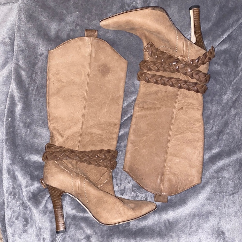 Manolo Blahnik suede mid calf boots